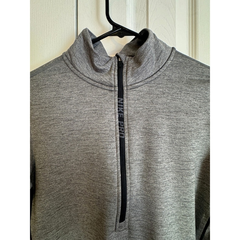 Nike Pro Hyperwarm Pullover 1/2 Zip Athletic Running Top Grey/Black Women's Med - Picture 2 of 8